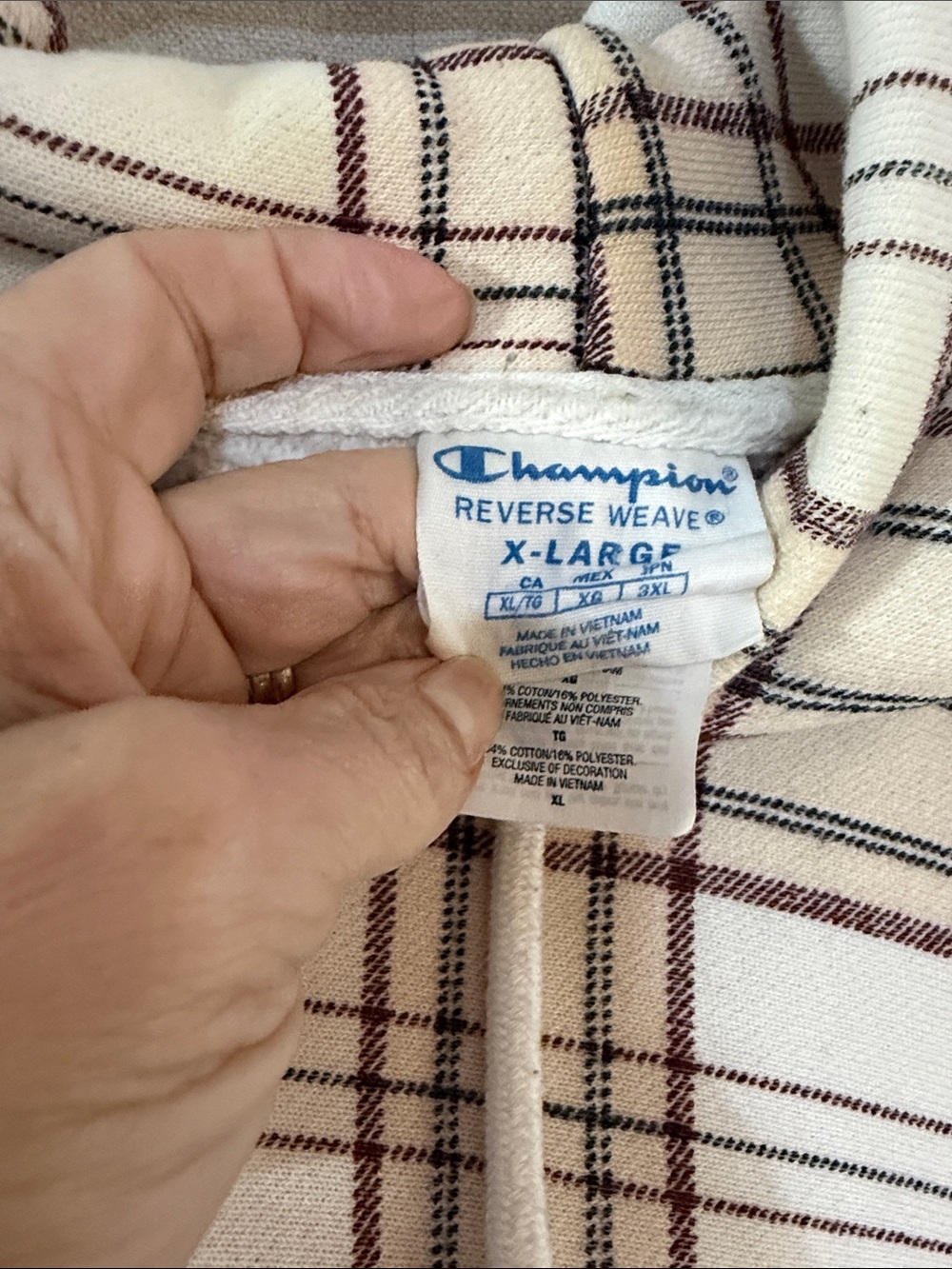 Champion Cropped Plaid Hoodie in Cream and Brown - Picture 2 of 4